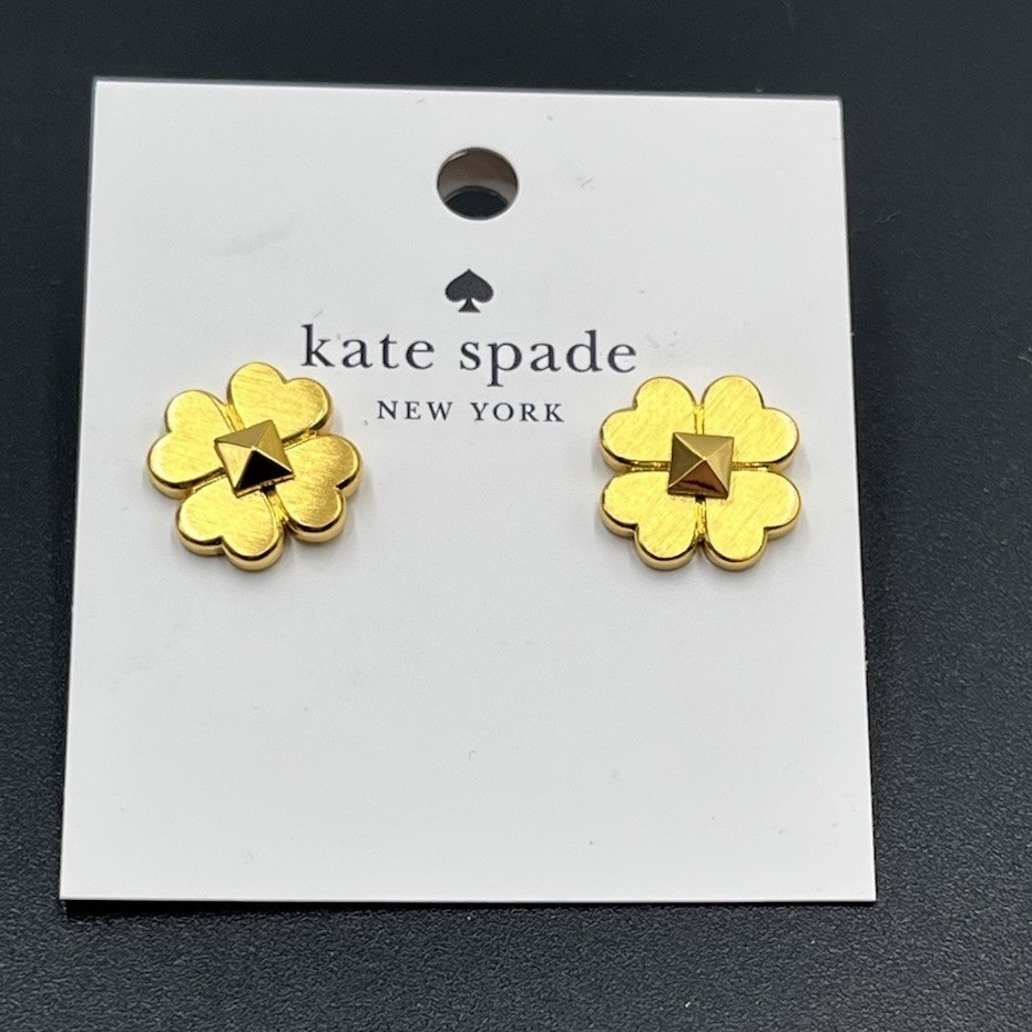 Kate Spade New York Spade And Flowers Earrings Studs Brushed Gold New